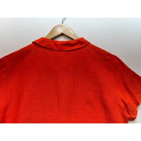 Harvé Benard Women's Linen Button Up Shirt Summer Size 12 Orange Short Sleeve - Picture 9 of 10